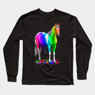 Colorful Rainbow Paint Horse Long Sleeve T-Shirt